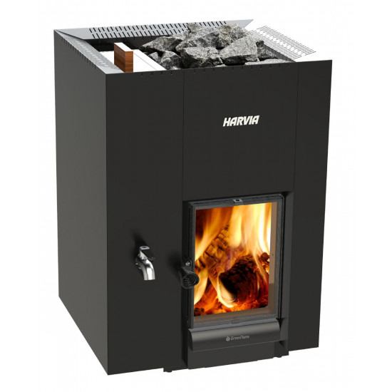 Дровяная печь Harvia Linear 22 LS GreenFlame® (с встроенным баком для воды слева)