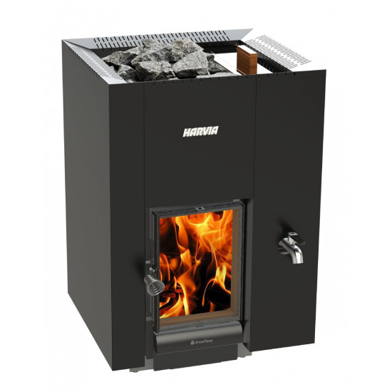 Дровяная печь Harvia Linear 22 RS GreenFlame® (с встроенным баком для воды справа)