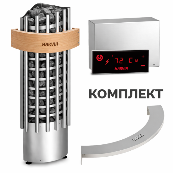 Електрокам’янка Harvia Glow Corner TRC70EE з пультом серії Xafir, дерев’яним огородженням та монтажним фланцем